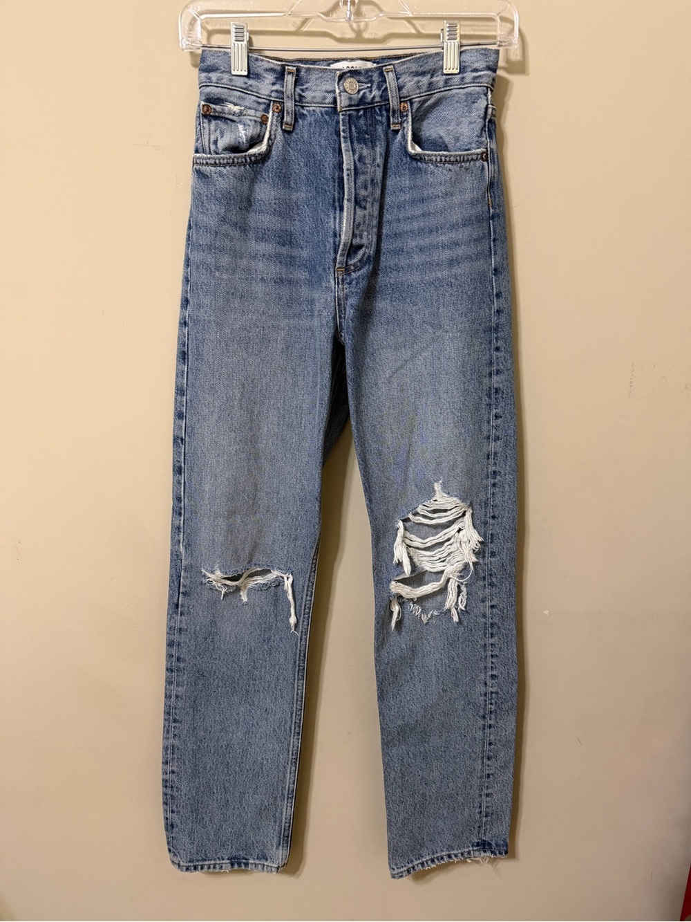 Agolde 24 Light Wash Straight Leg Ripped Jeans 90s pinch hi rise waist nwot
